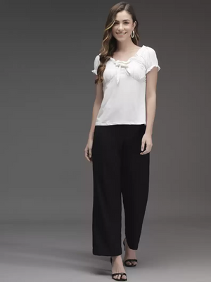 TANDUL  Casual Balloon Sleeve Solid Women White Top