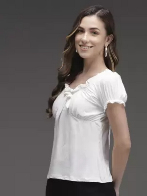 Casual Solid Women White Top