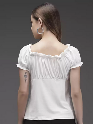 TANDUL  Casual Balloon Sleeve Solid Women White Top