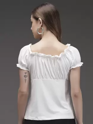 Casual Solid Women White Top