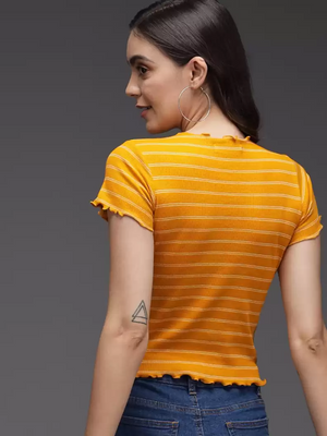 TANDUL  Casual Regular Sleeves Striped Women Yellow Top