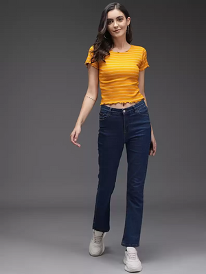 TANDUL  Casual Regular Sleeves Striped Women Yellow Top