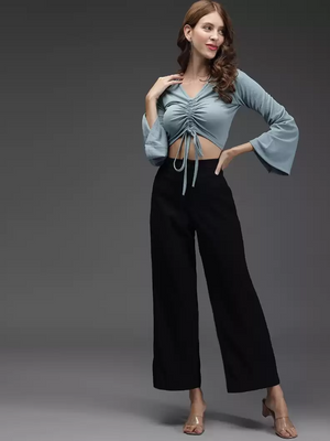 TANDUL  Casual Bell Sleeves Solid Women Green Top