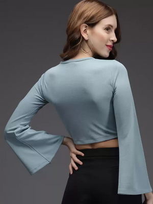 TANDUL  Casual Bell Sleeves Solid Women Green Top
