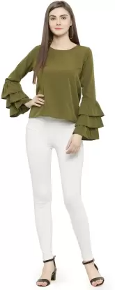 Party Solid Women Green Top