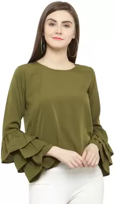 Party Solid Women Green Top