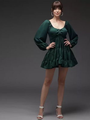 TANDUL  Women Fit and Flare Green Dress