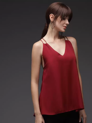 TANDUL  Casual Sleeveless Solid Women Maroon Top