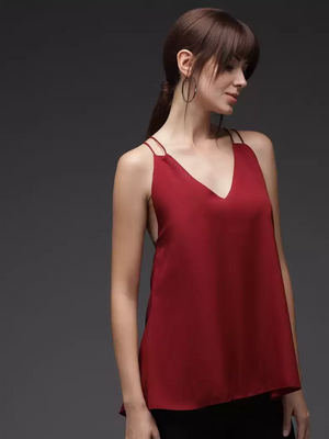 TANDUL  Casual Sleeveless Solid Women Maroon Top