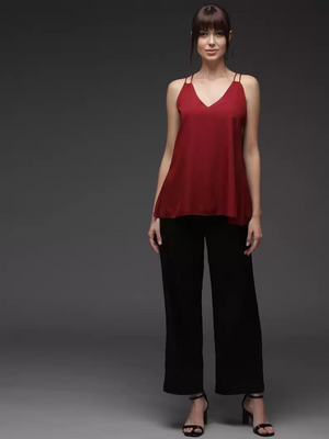 TANDUL  Casual Sleeveless Solid Women Maroon Top