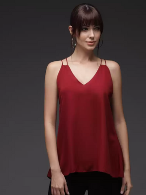 TANDUL  Casual Sleeveless Solid Women Maroon Top
