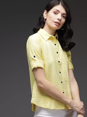 TANDUL  Women Regular Fit Self Design Button Down Collar Party Shirt