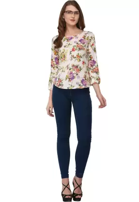 Casual Floral Print Women Multicolor Top