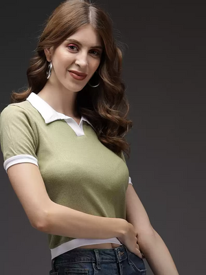 TANDUL  Casual Regular Sleeves Solid Women Green Top