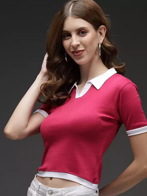 TANDUL  Casual Regular Sleeves Solid Women Pink Top