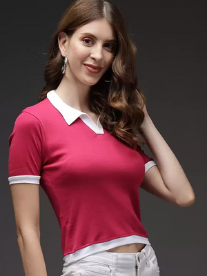 TANDUL  Casual Regular Sleeves Solid Women Pink Top
