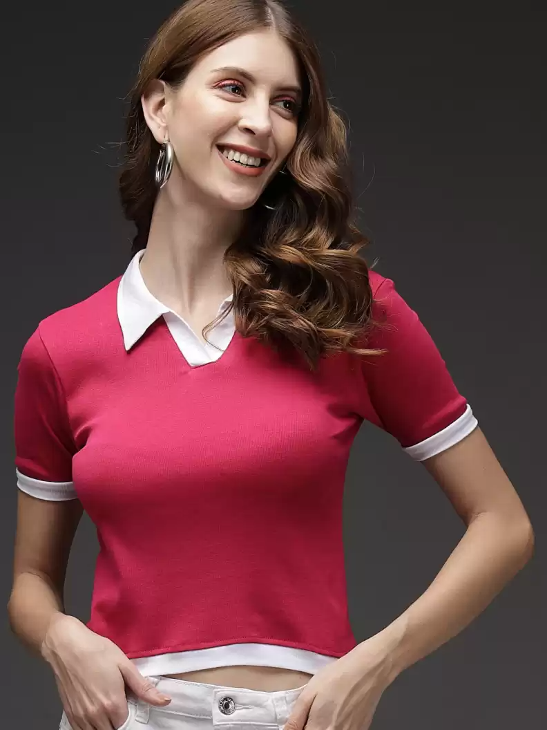 TANDUL  Casual Regular Sleeves Solid Women Pink Top