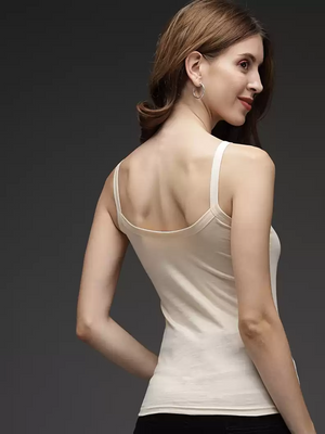 TANDUL  Casual Shoulder Straps Solid Women Beige Top