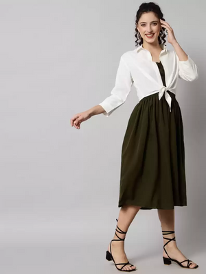 TANDUL  Women Fit and Flare Green Dress