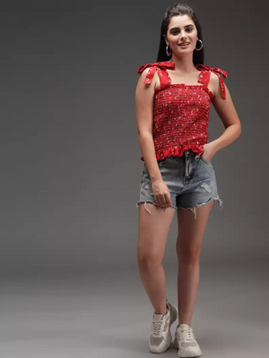 TANDUL  Casual Sleeveless Printed Women Red Top