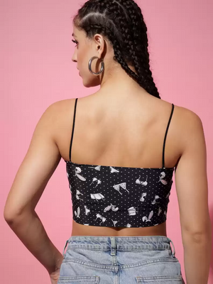 TANDUL  Casual Sleeveless Printed Women Black Top