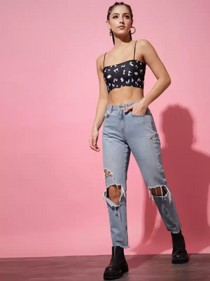 TANDUL  Casual Sleeveless Printed Women Black Top