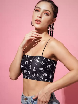 TANDUL  Casual Sleeveless Printed Women Black Top