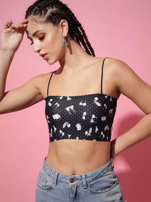 TANDUL  Casual Sleeveless Printed Women Black Top