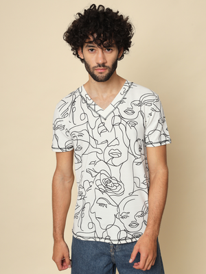 Men Printed Round Neck Multicolor T-Shirt