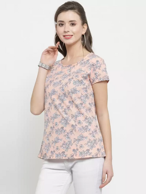 TANDUL  Casual Regular Sleeves Printed Women Pink Top