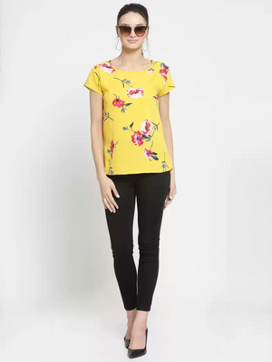 TANDUL  Casual Regular Sleeves Printed Women Yellow Top