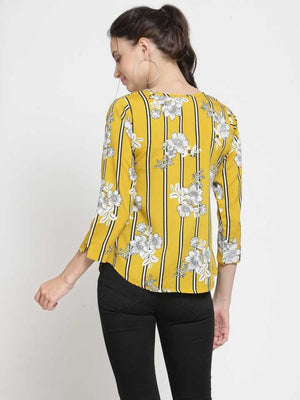 Casual Regular Sleeves Printed Women White, Yellow Top