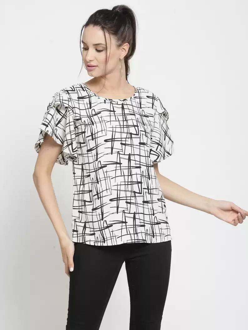 TANDUL  Casual Petal Sleeves Printed Women Multicolor Top