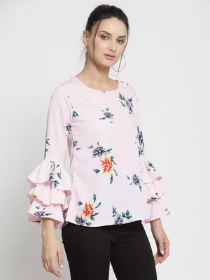 TANDUL  Casual Layered Printed Women Pink Top