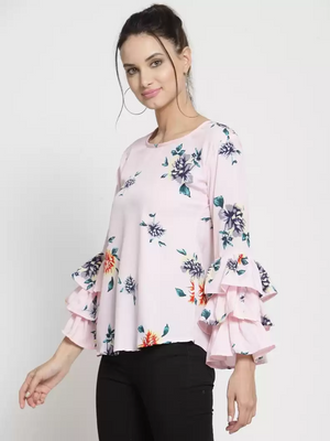 TANDUL  Casual Layered Printed Women Pink Top