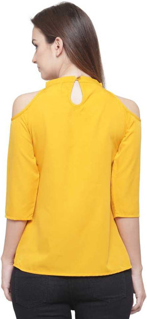 TANDUL  Casual Regular Sleeves Solid Women Yellow Top