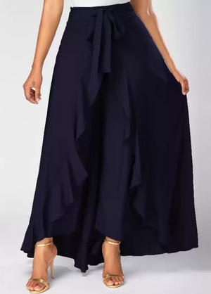 TANDUL  Flared Women Dark Blue Poly Crepe Trousers