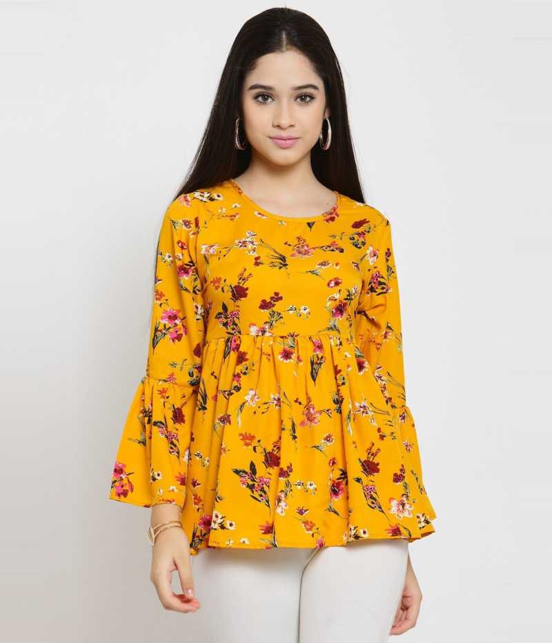 Party Bell Sleeves Floral Print Women Multicolor Top