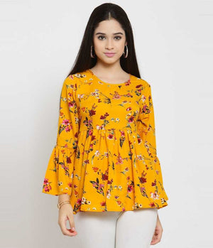 Party Bell Sleeves Floral Print Women Multicolor Top