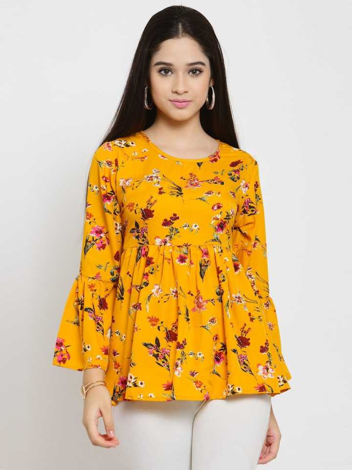 TANDUL  Casual Bell Sleeves Floral Print Women Multicolor Top