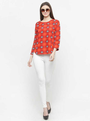 Casual Regular Sleeves Checkered Women Multicolor Top