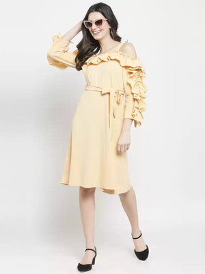 TANDUL  Women Ruffled Beige Dress