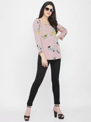TANDUL  Casual Slit Sleeves Printed Women Red, White Top