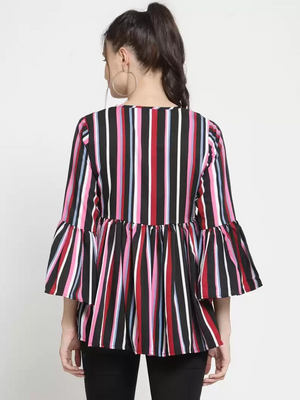ZARVEY  Casual Bell Sleeves Striped Women Multicolor Top