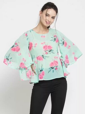 ZARVEY  Casual Flared Sleeves Printed Women Multicolor Top