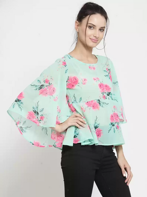 ZARVEY  Casual Flared Sleeves Printed Women Multicolor Top