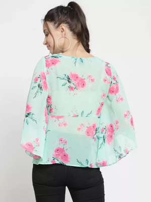 ZARVEY  Casual Flared Sleeves Printed Women Multicolor Top