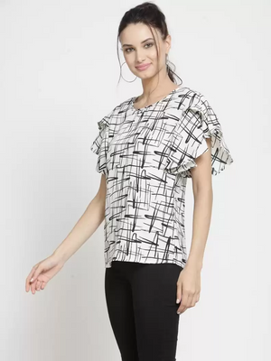 ZARVEY  Casual Ruffled Sleeves Printed Women Multicolor Top