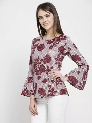TANDUL  Casual Bell Sleeves Printed Women White, Maroon Top