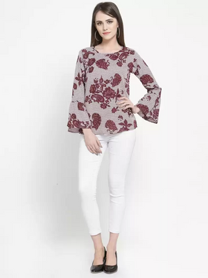 TANDUL  Casual Bell Sleeves Printed Women White, Maroon Top